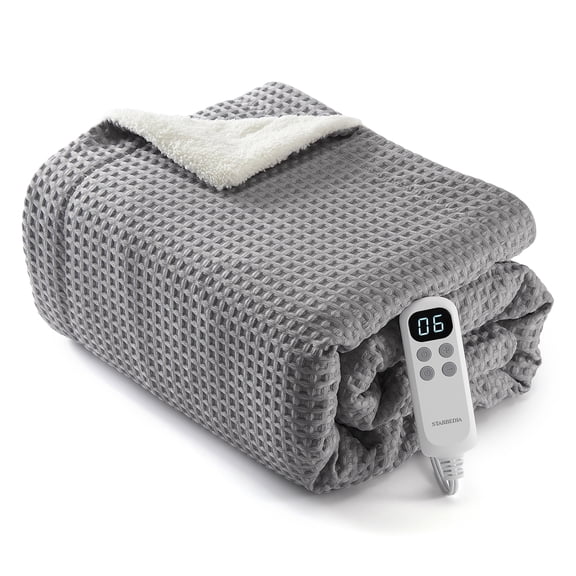 Heated Blanket Throw Waffle Electric Blanket with LCD Controller 6 Adjustable Heating Levels Fast Heating Machine Washable ETL Certified for Bedroom Living Room