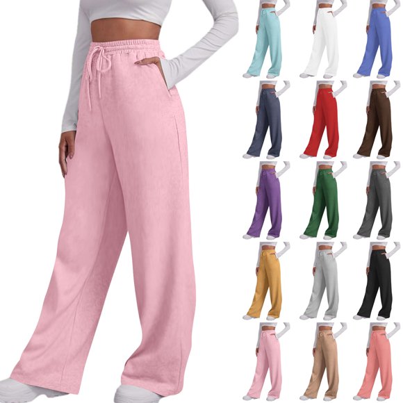 QATAINLAV Baggy Sweatpants for Women Drawstring High Waisted Wide Leg Pants Outdoor Fleece Athletic Joggers with Pockets, Navy, S