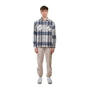 Brooklyn Cloth Men’s Heavyweight Flannel Shacket, Check Pattern, Button Front Closure, Warm, Ivory, Small