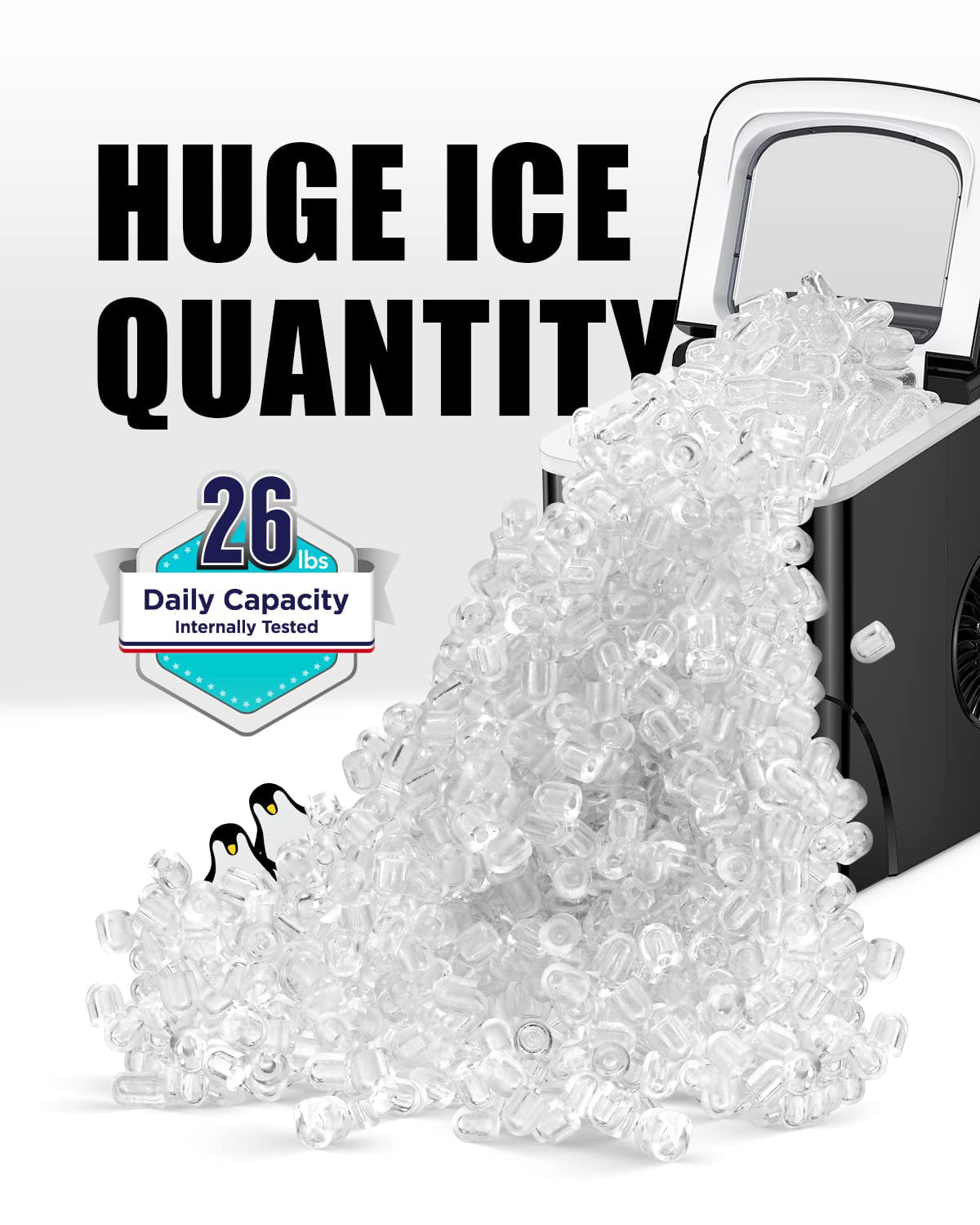 Cozeemax Ice Maker Machine Countertop, Self-Cleaning, 26lb 2 Cube Sizes in 24 Hours, 9 Ice Cubes in 6 Minutes, Ice Machine with Ice Scoop and Basket