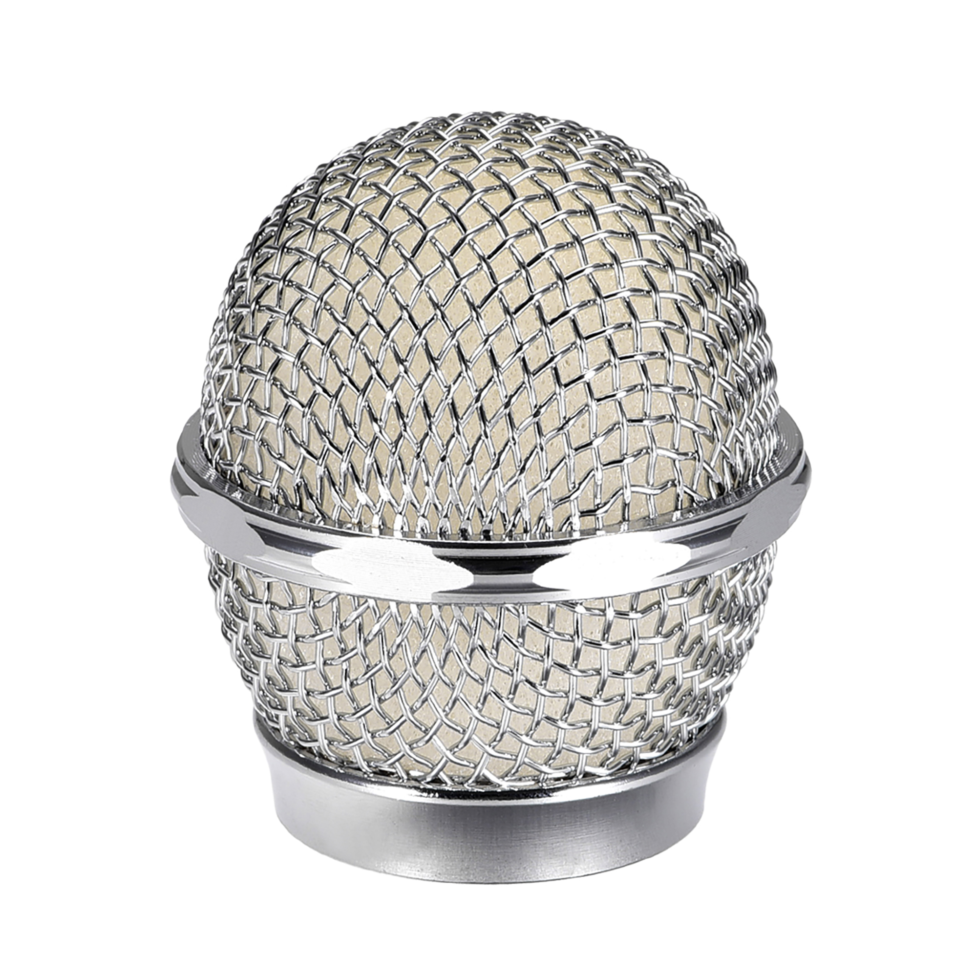 Silver Tone Microphone Ball Head Mesh Grille Round Metal with White
