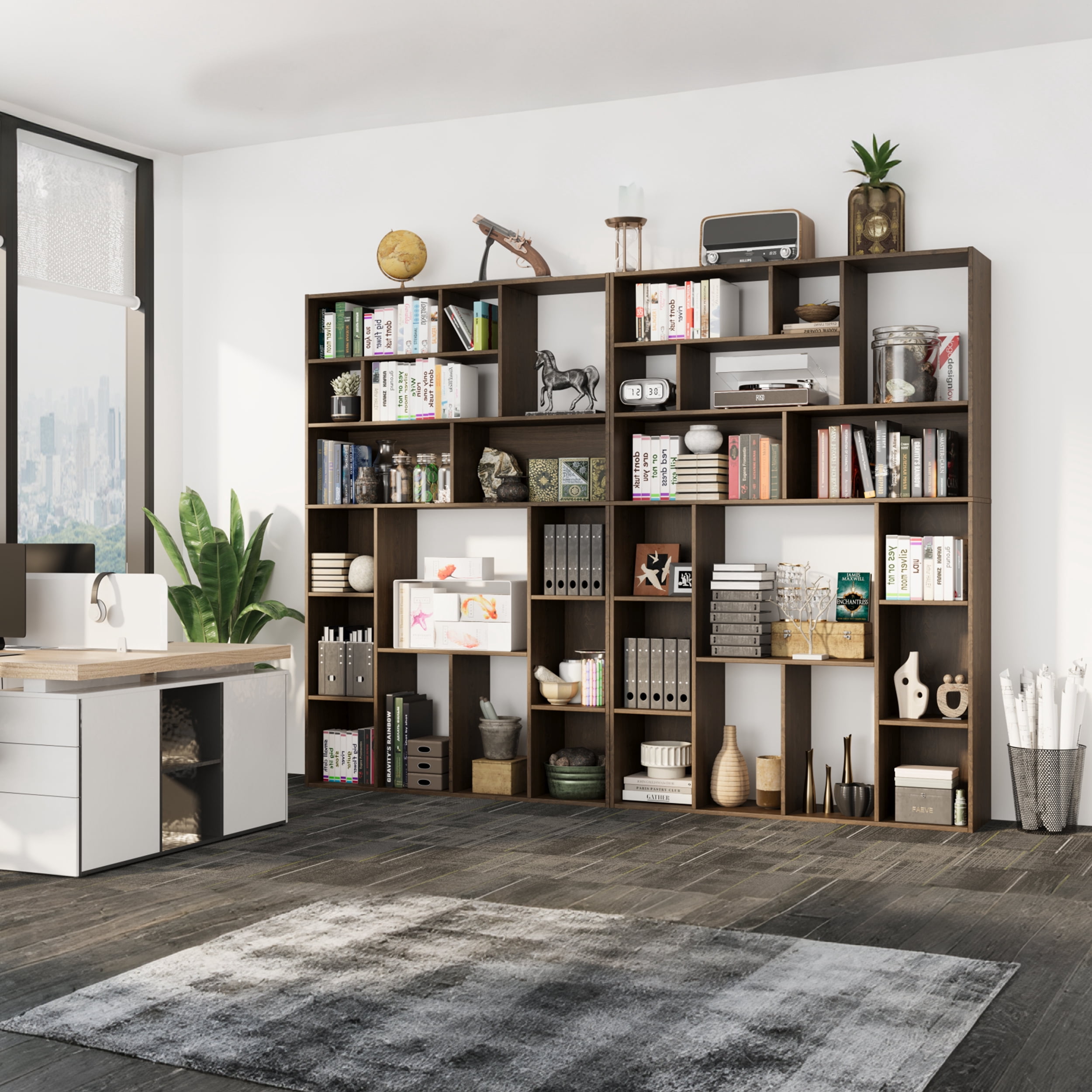 BOSHIRO 6-Tier Bookshelf 71" Tall Bookcase Wood Shelving Unit for Office Living Room, Brown