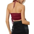 thumbnail image 3 of INSPIRE CHIC Glitter Crop Top for Women's Tie Neck Sleeveless Sheer Sexy Club Party Tops Red S, 3 of 5