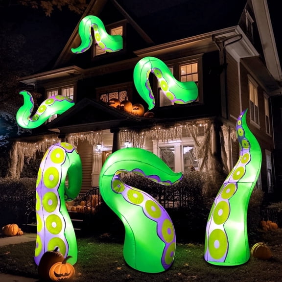 Joyfy 3 Pcs Halloween Inflatable Outdoor Giant Octopus Tentacle Broke Out from Window with Built-in LED Blow Up Inflatable for Window Decoration Yard Garden Lawn Decor