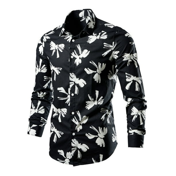 Blusa y camisa de manga larga con cuello vuelto para hombre, blusa informal de moda con estampado de cuello vuelto y botones, blusa de manga larga para hombre