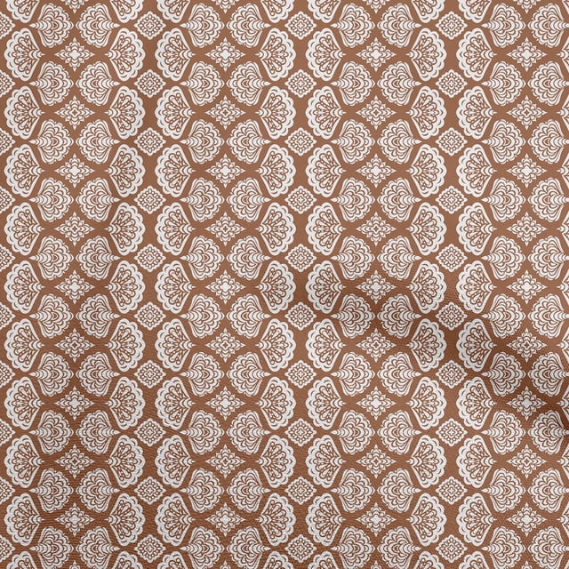 oneOone Cotton Poplin Brown Fabric Asian Block Sewing Material Print Fabric by The Yard 42 Inch Wide