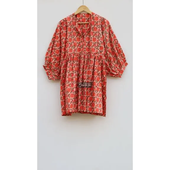 Midi Dress, Mini Dress, Floral Long Block Print Dress, Deep Neck with string closer