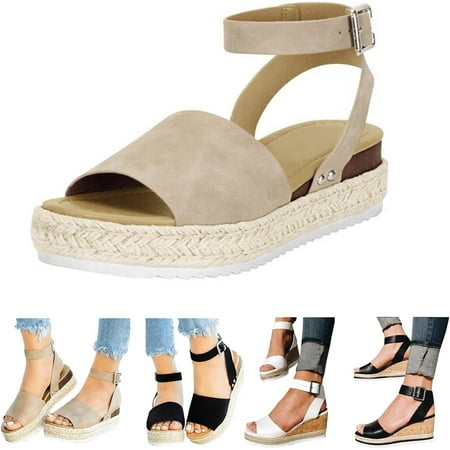 Platform Wedge Sandals For Women Fashion Sandals For Women 2024 With Arch Support Orthopedic Sandals Cute Comfortable Open Toe Espadrilles Wedge Sandals Ankle Strap Slip On Shoes Strappy Sandals