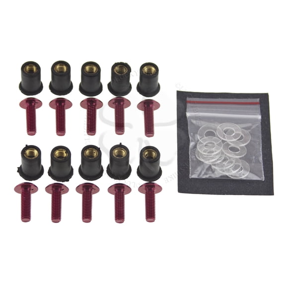 10x Windscreen Bolt Kit Red CBR GSXR ZX Stud M5 x 1.25p Wellnut Fairing