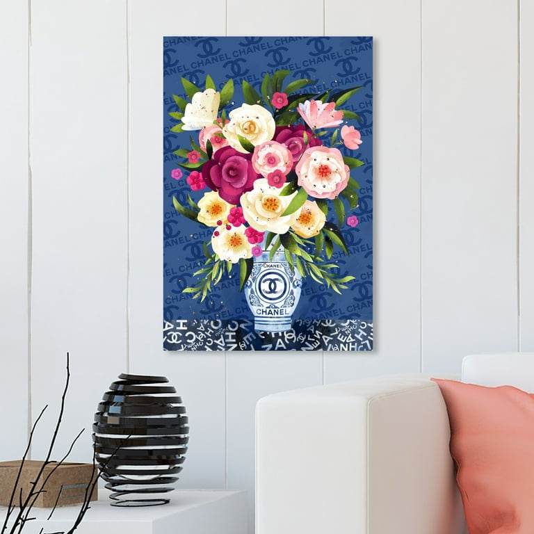 Runway Avenue Fashion and Glam Wall Art Print 'Coco Blues Bouquet Centered'  Fashion - Blue, White