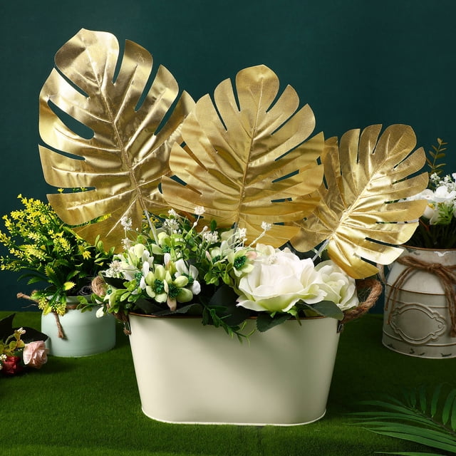 unbranded 15Ud Hojas Artificiales Doradas De Monstera Para Duradera En Bodas Fiestas Y Hogar