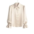 thumbnail image 6 of Deago Women's Satin Silk Blouses Puff Lantern Long Sleeve Shirts Button Down Collared Dressy Work Business Casual Tops Fall Clothes (Apricot, S), 6 of 9