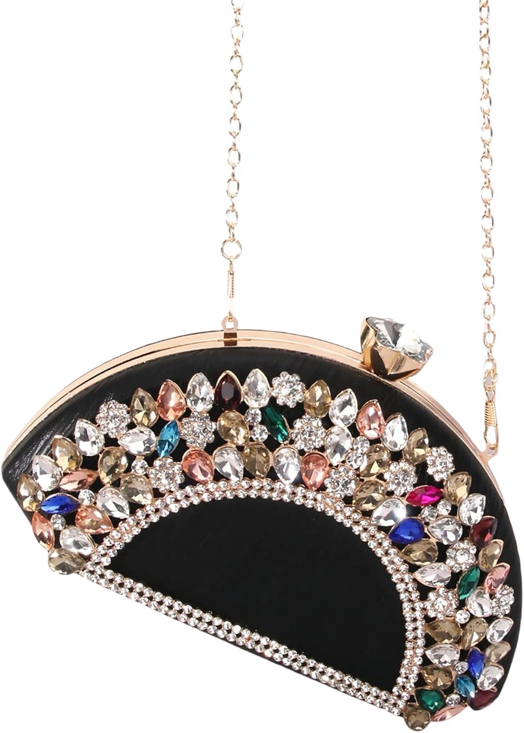 Rhinestone Clutch Evening Purses for Women Fan-shaped Crystal Diamond Wedding Handbag Crossbody Bag for dance Prom Party