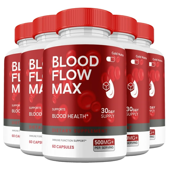 (5 Pack) Blood Flow Max Capsules, High Potency BloodFlow Pills, All Natural Formula for Men, Max  Supplement, 5 Months Supply