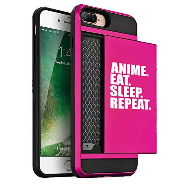 Wallet Credit Card ID Holder Shockproof Hard Case Cover for Apple iPhone Anime Eat Sleep Repeat ...