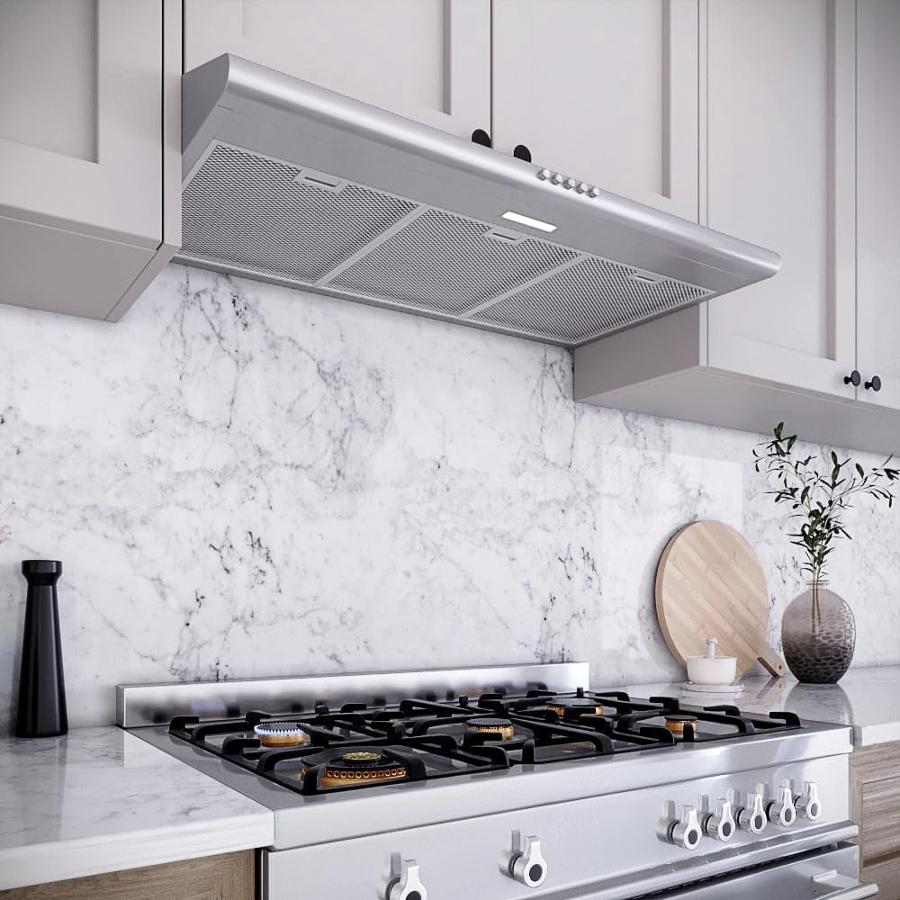 Streamline 36 in. Tigli Ductless Undermount 80 CFM Range Hood in Brushed Stainless Steel with Mesh Filters, Push Button Control, LED Light