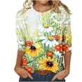 thumbnail image 2 of Hauts d'Été pour Femmes 2023 Mode pour Femmes Manches Trois Quarts Rétro Col Rond Imprimé de Pâques Hauts Amples Blouse Bohème T-Shirt Grande Taille pour Femmes, 2 of 4