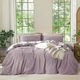 thumbnail image 5 of MooMee 100% Washed Cotton Duvet Cover Set Cal-King Linen Like Textured Breathable Lightweight 3-Piece (Taro Purple, 104"x98"), 5 of 7