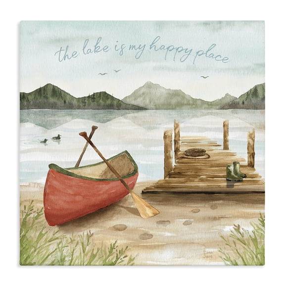 Stupell Industries Farmhouse Lake's My Happy Place Phrase Boat Dock Landscape Canvas Art, 17 x 17, by Dina June
