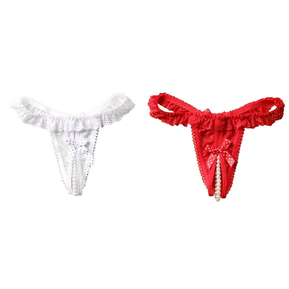 (2-Pack) Rinsvye Women Panties Pearl Slip Dress Lace Thongs Cotton Womens Underwear Bikini Ladies Cotton Underwear Panties Women Underwear Bikini Lace Seamless Underwear Women Bikini Pack