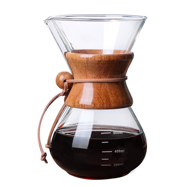 Amdohai Pour Over Coffee Maker 20oz Paperless Glass Carafe with Stainless Steel Filter Reusable Glass Coffee Pot Manual Coffee Dripper Brewer Hand Drip with Wood Sleeve