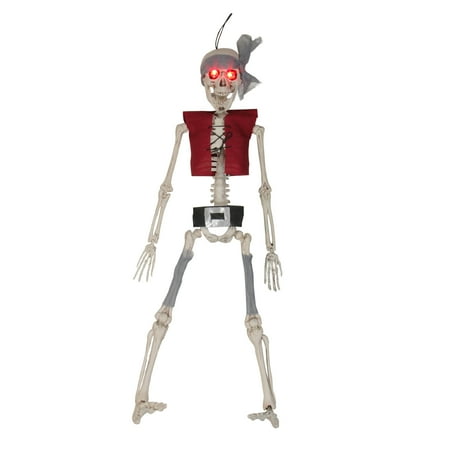 20" Lighted Pirate Skeleton with Vest and Belt Hanging ...
