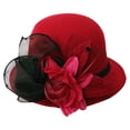 thumbnail image 2 of Helii Women's Cloche Hat Wool Bowler Hat Vintage, Round Top Short Brim Flower Mesh Veil Fascinator Derby Hat, Tea Party Church Ladies Winter Elegant Cap Wine,One Size, 2 of 5