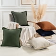 thumbnail image 2 of NEXHOME PRO Boho Throw Pillow Covers for Couch Set of 2 26"x26", Handmade Decorative Linen Pillow Covers Shams for Sofa, Living Room, Farmhouse Fringed Cushion Covers, Olive Green (NO Insert), 2 of 7