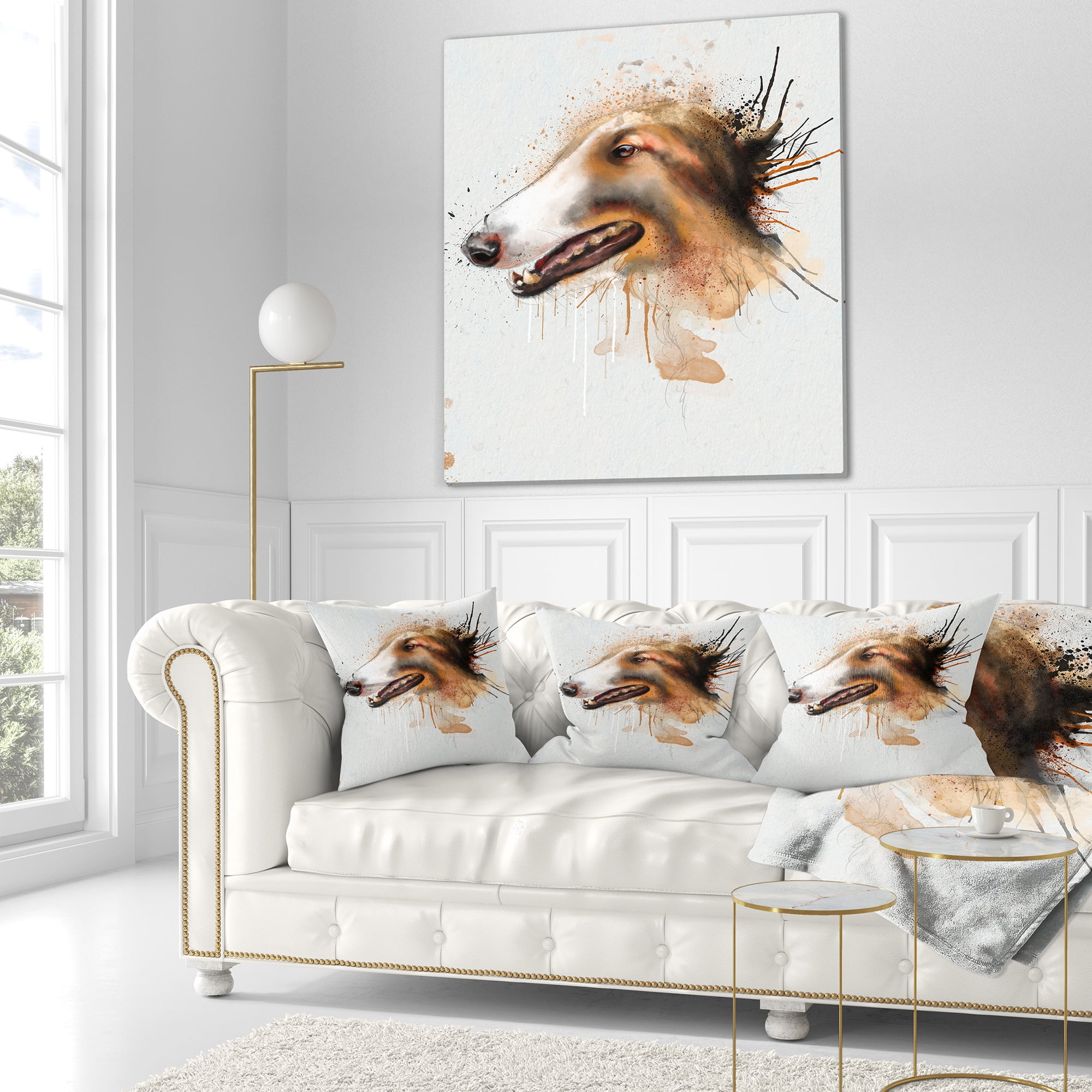 Designart Brown Dog Portrait Watercolor - Animal Throw Pillow - 18x18