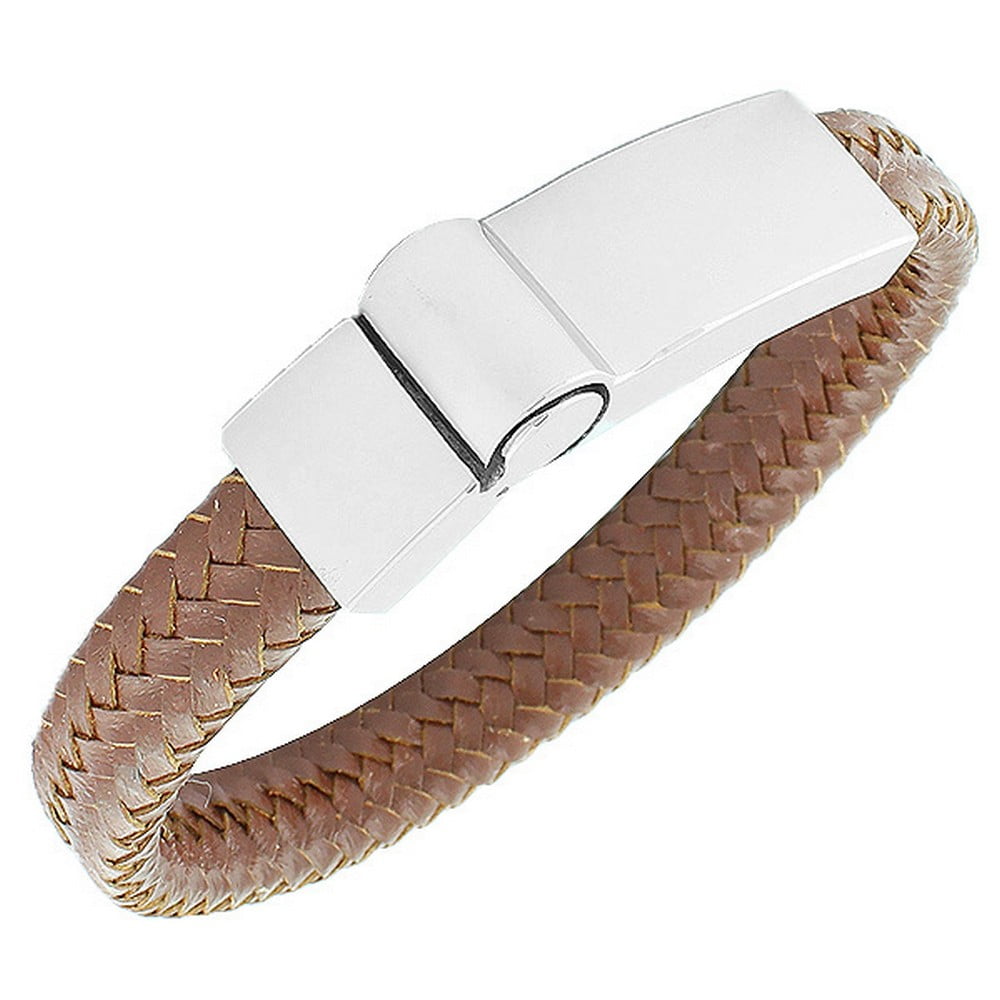 Metro Jewelry Men's Hex Nut Bracelet - Stainless Steel On Brown Cord, Lobster Clasp, 8.25" Long - View #4