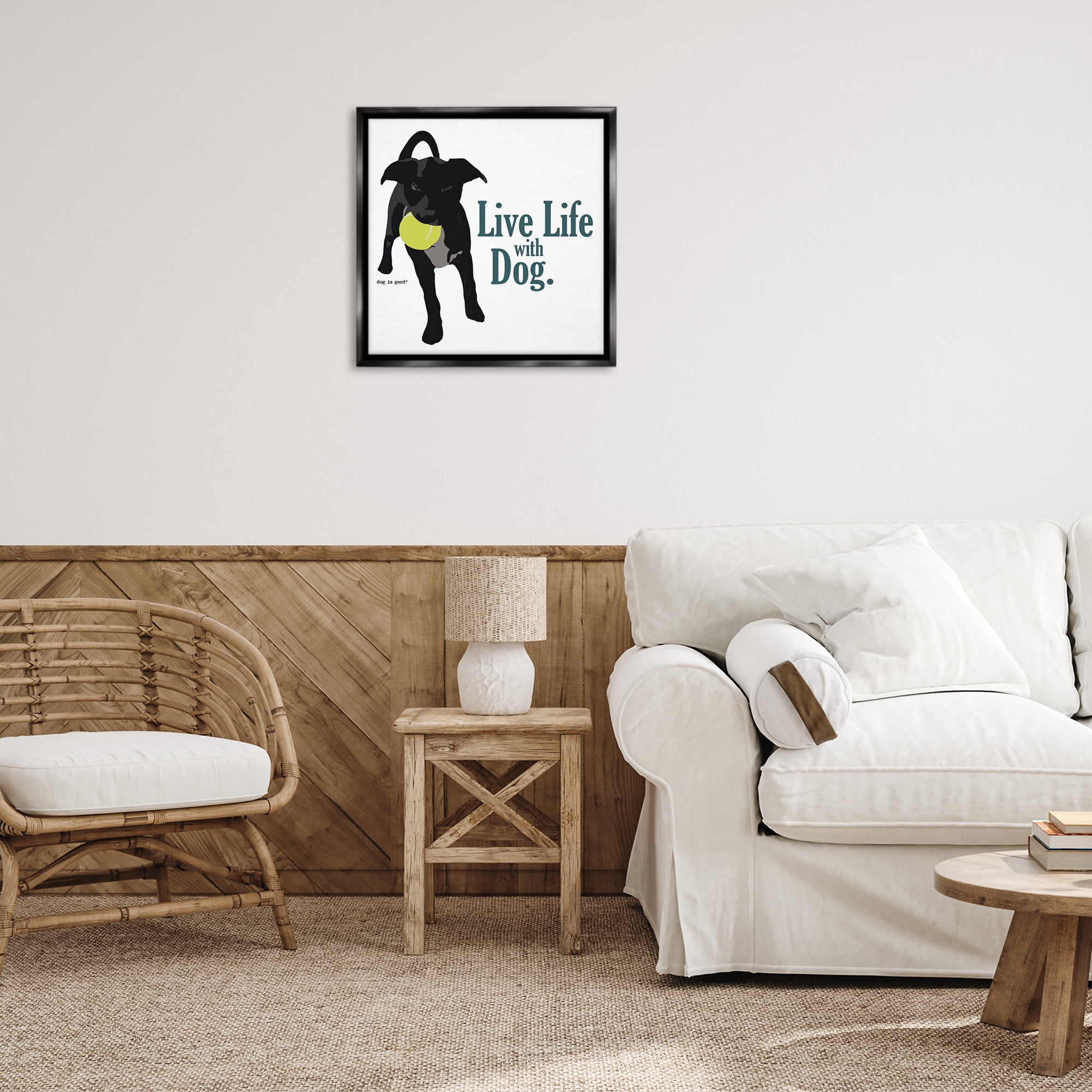 Stupell Industries Live Life with Dog Animals Painting Black Floater Framed Canvas Art Print Wall Art, 25 x 25