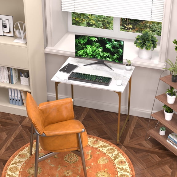 CL.HPAHKL Computer Desk, 32 inch Small Simple Style Desk for Home, Office, Study, Writing, Gold