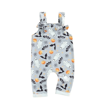 

SANSIWU Halloween Baby Boy Girl Romper Ghost Cobweb Print Sleeveless Hemming Legs Jumpsuits