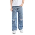 thumbnail image 4 of JLMSPLWG Distressed Jeans for Boys Wide Leg Jean Boy Solid Color Bootcut Denim Jeans Kids Cute High Waist Straight Pants with Pockets Boy's Clothess Size 10-12, 4 of 6