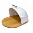 thumbnail image 5 of HausRoland Bread Box with Wooden Bottom 14x10x6" (35.5x25x15.2 cm) Countertop Bread Bin Bread Storage Container for Bakery Storage Bin Food Keeper Pastry Box with Roll Top Cover, White, 5 of 6