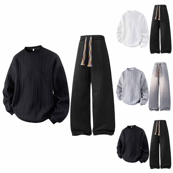 mihongmao Mens Sweatsuits 2 Piece Set Men's Solid Color Sport Casual Fashion Pocket Pants Short Sleeve Round Neck Set Black 3X