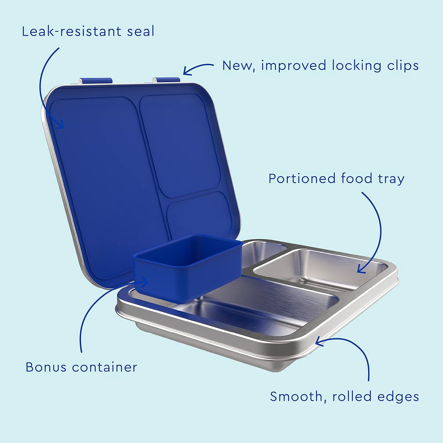 Stainless Steel Prints Leak-Resistant Lunch Box - Bento-Style With Updated Latches, 3 Compartments & Container - Eco-Friendly, Dishwasher Safe, BPA-Free (Shark)
