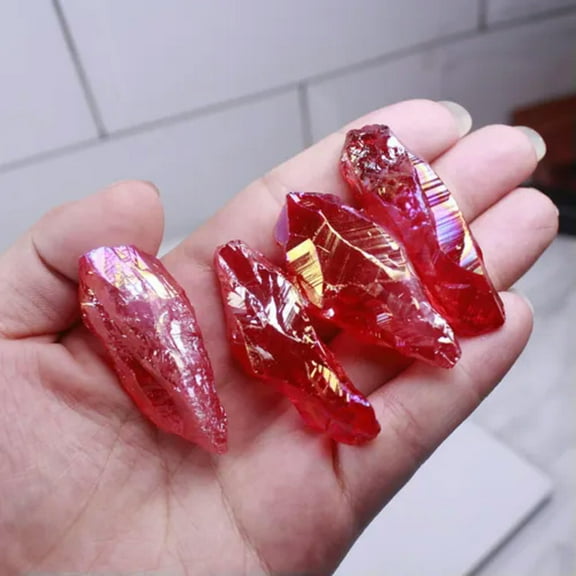 EOEMY 50~100G Red Titanium Rainbow Aura Lemurian Quartz Crystal Reiki Healing Stone-100G(5~8Pcs)
