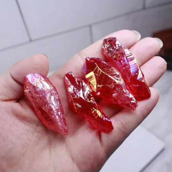 50~100g Red Titanium Rainbow Aura Lemurian Quartz Crystal Reiki Healing Stone-100g(5~8pcs)