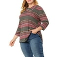 thumbnail image 5 of MODA NOVA Juniors Plus Size Stripe Knitted Boho 3/4 Sleeve V Neck Top 2X Red, 5 of 7