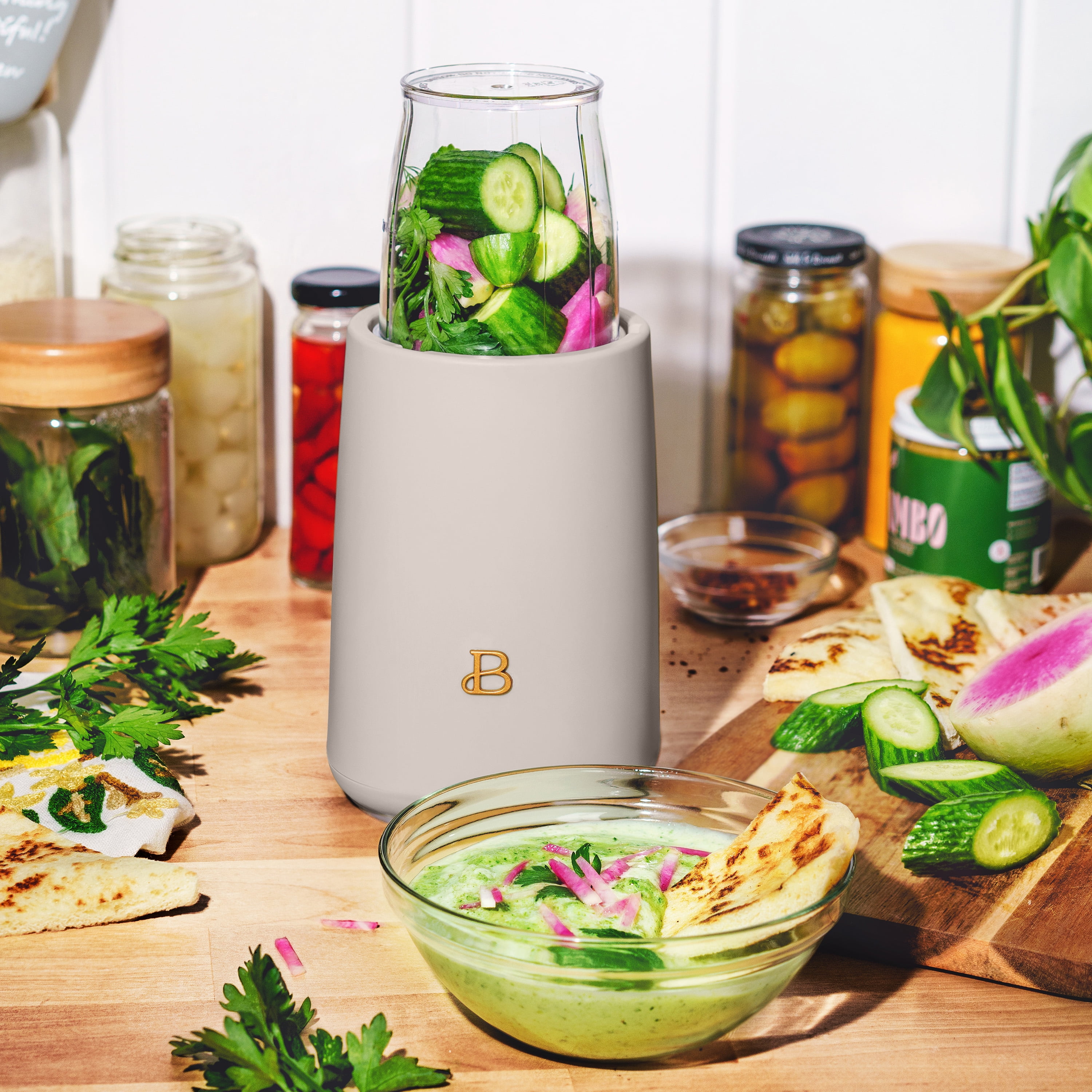 Beautiful Personal Blender Set with 12 Pieces, 240 W, Porcini Taupe by Drew Barrymore