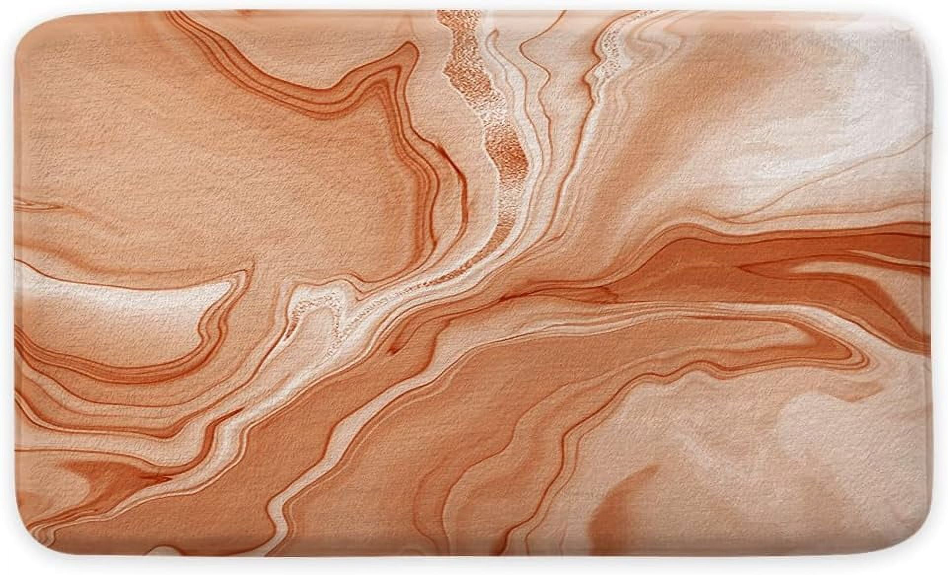 Orange Bathroom Rug Mat, Abstract Marble Bath Mats for Bathroom Non Slip, Modern Bath Rug Soft Luxury Microfiber Floor Rug for Tub Shower, 17X29in