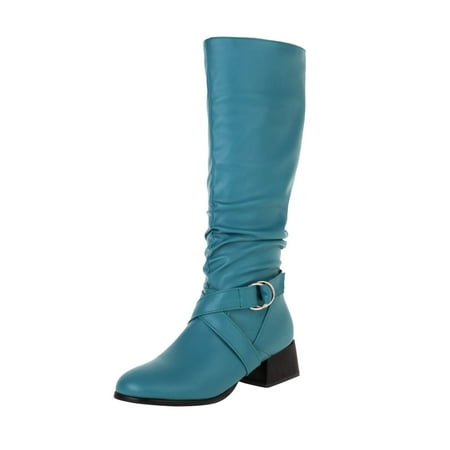 

Ki-8Jcud Botas Largas De Invierno Para Mujer High Boots Winter Autumn And Winter Women Boots Western Jeans Boots Thick Heel Round Head Belt Buckle High Leg Boots Warm Cotton Shoes Long Boots Knee Hi