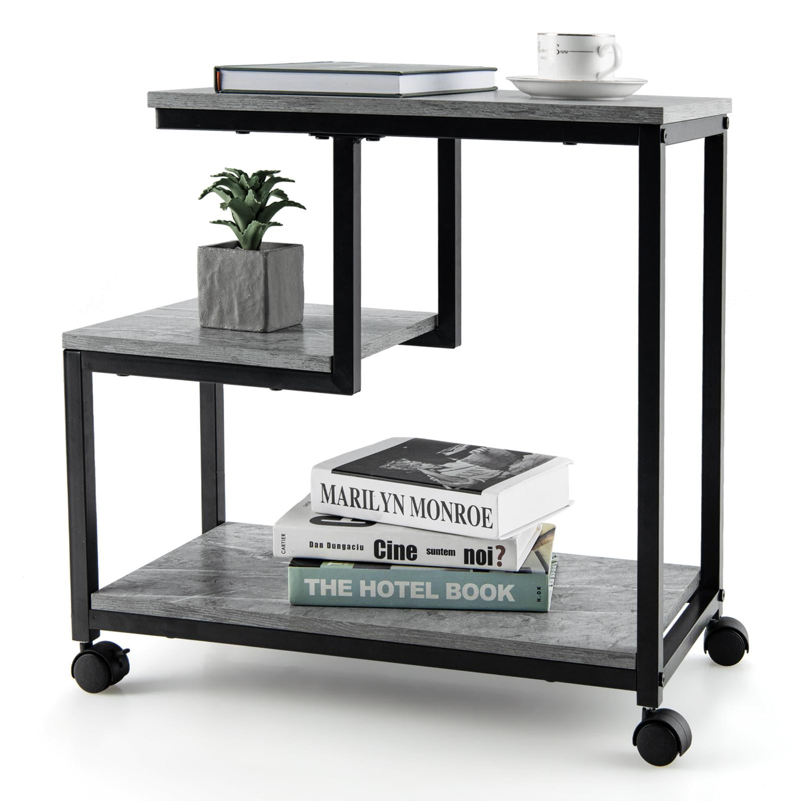 Giantex End Table on Wheels, 3Tier Sofa Couch Side Table, Ladder