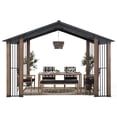 thumbnail image 3 of Sunjoy Clint 11 x 13 ft. Outdoor Cedar Wood Frame Gazebo with Black Steel Hardtop Roof for Patio, Garden, Backyard, and Lawn Activities, 3 of 10