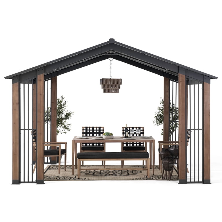 Sunjoy Clint 11x13 ft. Hard-Top Wooden Gazebo with Steel Roof for