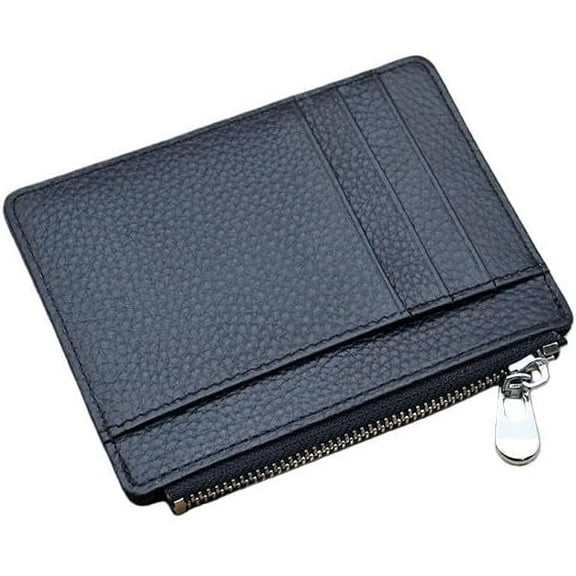 ROVTIULI Ultra Slim Minimalist Front Pocket Wallet for Men Women - 8 Slots Leather Card Case with ID Window & Zipper Coin Purse