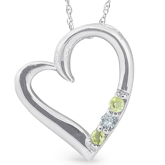 Pompeii Diamond & Peridot Heart Pendant 3-Stone 10K White Gold with 18" Chain (G/H,I2)