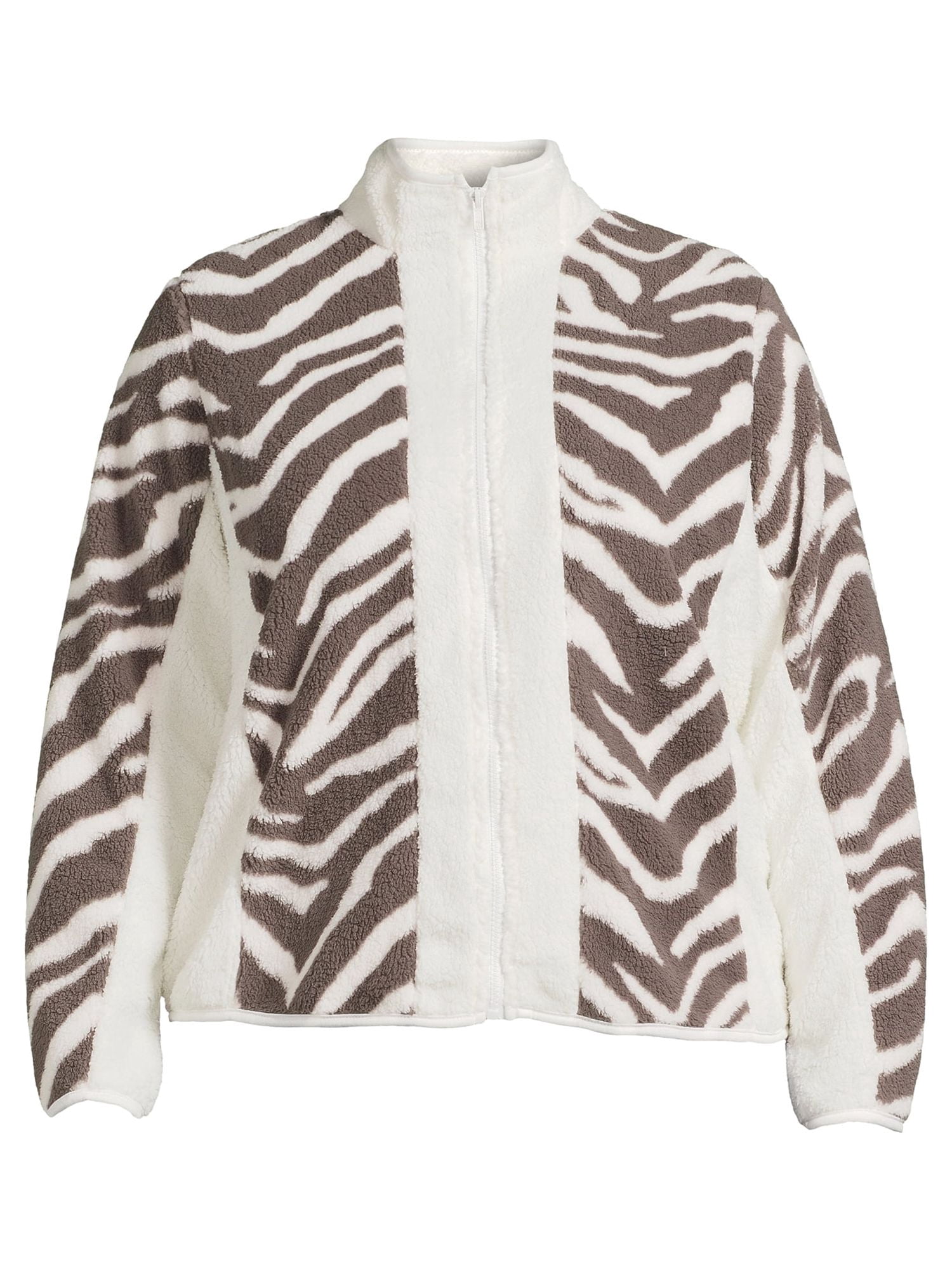 Como Blu Women's Plus Size Printed Faux Baby Sherpa Zip Jacket