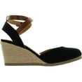 thumbnail image 2 of Soda Womens Request Closed Toe Espadrille Wedge Sandal in Black Dark Tan Linen, 2 of 4
